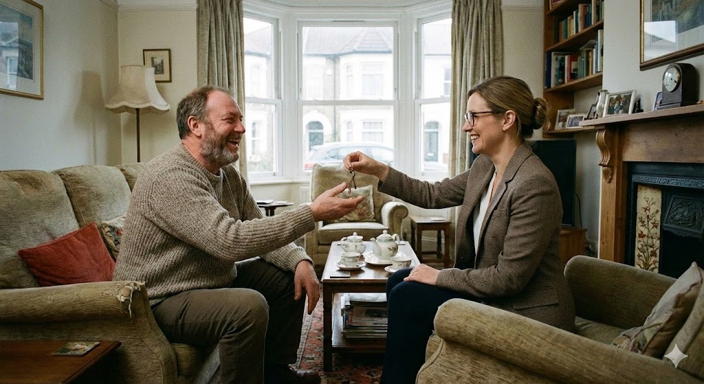 Happy landlord handshake with Triple A-Star Leasing representative